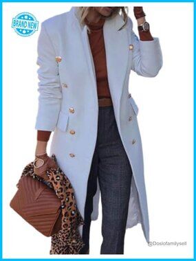 Wool Blend Long Double Breasted Peacoat Notch Lapel Winter Trench Coat
